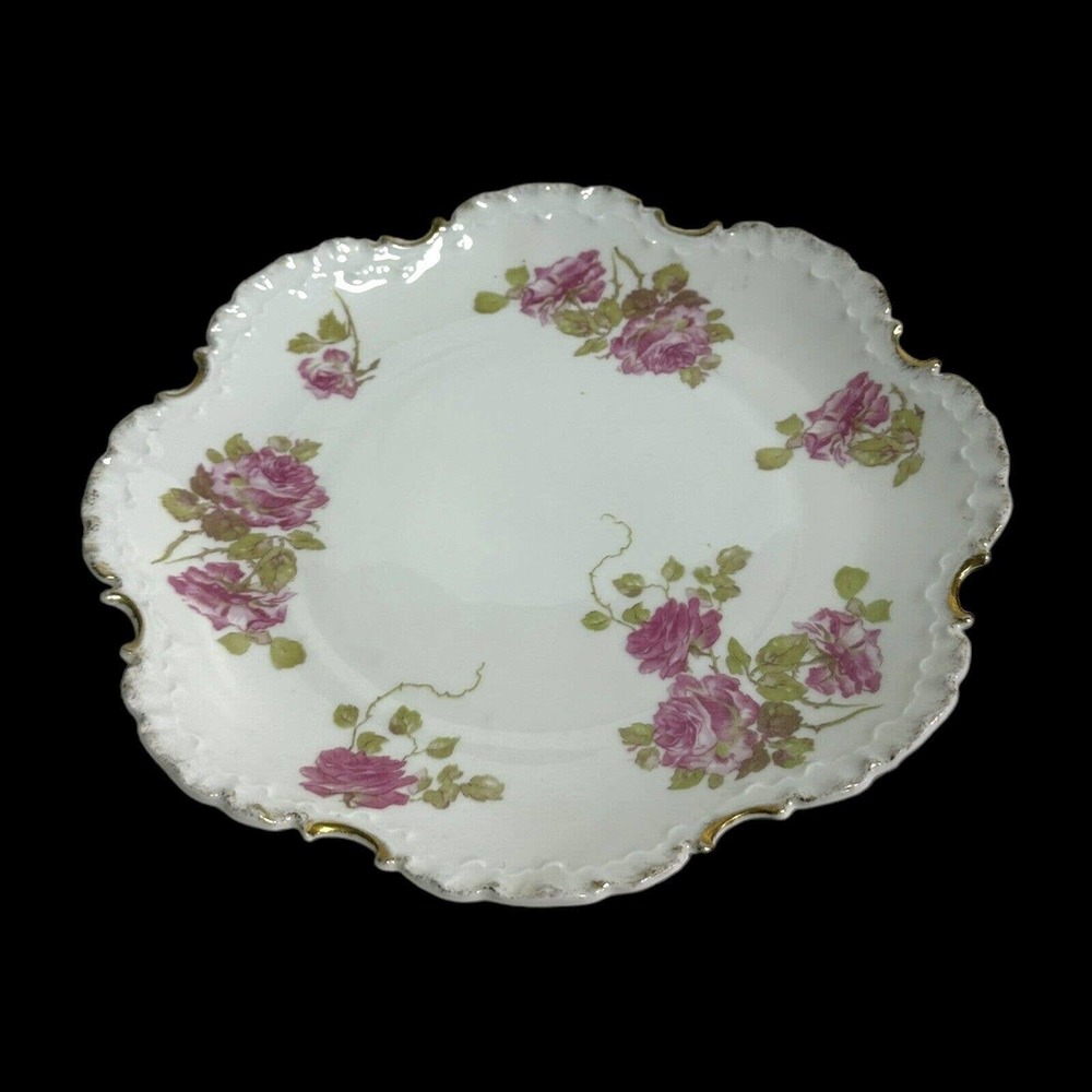 ANTIQUE Rosenthal Monbijou Bavaria Scalloped Hand Painted Porcelain Roses Plate
